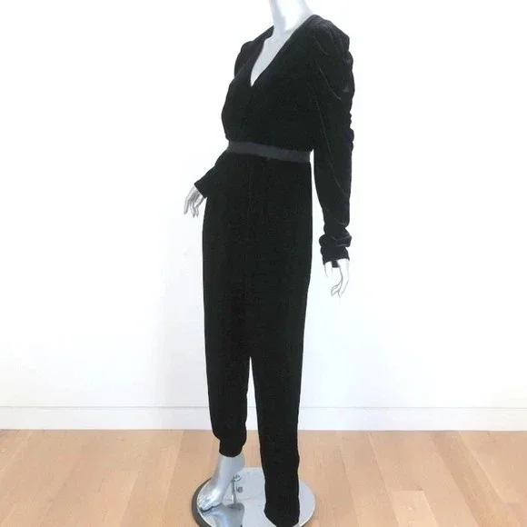 Ulla Johnson Jumpsuit Sabine Black Velvet Size 6 Long Sleeve V-Neck NEW - Picture 2 of 8